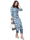 ANNI DESIGNER Women’s Cotton Blend Printed Straight Kurta with Pant (Pustak Blue-Nw_M_White/Blue_Medium)