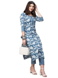 ANNI DESIGNER Women’s Cotton Blend Printed Straight Kurta with Pant (Pustak Blue-Nw_M_White/Blue_Medium)