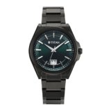 Titan Classique Big Date Analog with Green Dial Dark Gun Stainless Steel Strap Watch for Men – 90219QM01