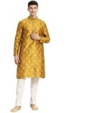 SOJANYA Plus (Since 1958) Men’s Jacquard Silk Mustard & Gold ONLY Long Kurta-Size: 52