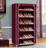 Shaym ji 18 Pair plastic Shoe Stand with matte look, stylish finish, side pocket Plastic Plastic Shoe Stand(MAROON, 6 Shelves, DIY(Do-It-Yourself))