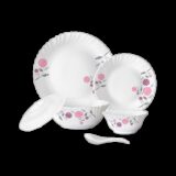 Larah by Borosil Pack of 34 Opalware Galaxy Dahlia Crockey Gifting, Plate & Bowl Dinner Set(Pink, Microwave Safe)