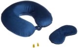Amazon Basics 100% Memory Foam Travel Neck Pillow with Eye Mask and Ear Plugs Combo|Ergonomically Designed for Ultimate Comfort, Perfect for Air, Car, Train, Bus Travel – Navy Blue, Standard Size