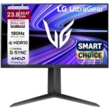 LG 24GS65F Smartchoice 60.47cm (23.8Inch) Ultragear FHD (1920×1080) IPS Gaming Monitor, 180Hz, 1ms, NVIDIA G-SYNC Compatible, AMD FreeSync, DP, HDMI, Tilt/Height/Pivot Adjustable, Anti-Glare (Black)