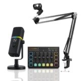 Audio Array RGB Gaming Mic Bundle with USB/XLR Microphone, Boom Arm & Sound Card Mixer | Streaming Mic Kit with Voice Effects, AI Noise Cancel, RGB Lights for Podcasting, Gaming & Recording – PB-09