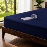 OYO BABY 100% Waterproof Premium Cotton Feel Mattress Protector King Size 78 x 72 Inch|Ultra Soft Breathable & Hypoallergenic Fitted Bed Protector Terry Cover(6.5×6 feet, Fits Upto 10 Inch,Dark Blue)