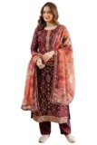 GoSriKi Women’s Viscose Straight Printed Kurta Pant with Dupatta (Falisha Maroon-GS_M_Maroon_Medium)