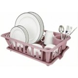 Lifelong Plastic Dish Drying Rack with Drain Tray, Kitchen Dish Drainer with Cutlery Holder, Utensil Organizer for Plates, Bowls & Cups (Pink)