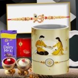 Poorak Religious Mug Chocolate Rakhi Gift Set – 1 Printed Mug, 1 Rakhi for Brother, 1 Chocolate, 1 Greeting Card, 1 Roli Chawal