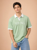 HERE&NOW Printed Men Polo Neck Green T-Shirt
