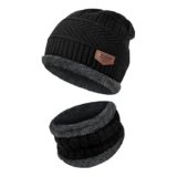WILDSTICH Unisex Winter Cap & Muffler for Men & Women | Soft Knitted Beanie Cap Soft, Lightweight & Warm | Warm Woollen Beanie Hat for Men & Women (in, Alpha, Free Size, Black)