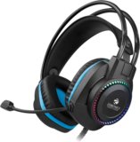 ZEBRONICS Zeb-Jet Premium Headphone,LED Headband,Suspension Design, 2 mtr 3.5mm+USB Wired Gaming(Black + Blue, On the Ear)
