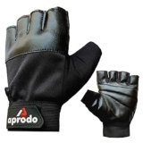 Aprodo Beginner Gym Gloves with Wrist Support Strap | 1 Pair – Free Size (Black) | Fitness Gloves with Leather Foam Fabric | Wrist Band for Dumbbell, Exercise & Gym Workout