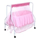 Kiddery Lyra | Baby Cradle | New Improved Mattress Design | Mosquito Protection Net | All Wheel Lock | Smooth Swing | Jhula | Palna | Uyyala | 0-8 Months | Pink