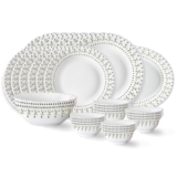 Larah by Borosil Ora Gold Fluted Series Opalware Dinner Set | 27 Pieces for Family of 6 | Microwave & Dishwasher Safe | Bone-Ash Free | Crockery Set for Dining & Gifting | Plates & Bowls | White