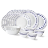 Larah by Borosil Jazzblue Fluted Series Opalware Dinner Set | 27 Pieces for Family of 6 | Microwave & Dishwasher Safe | Bone-Ash Free | Crockery Set for Dining & Gifting | Plates & Bowls | White