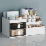 CENTURY Desktop Cosmetic Box, Jewelry Holder for Bathroom Vanity and Dressing Room 7 compartment Vanity Box(White)