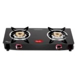 Pigeon Ignia 2 Burner Gas Stove | Brass Burner | Easy Cleaning | Toughened Glass | 2 year Warranty