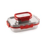 ATTRO Shine Medium Stainless Steel Lunch Box 2-Piece Set – 800ml + 150ml – Leak-Proof, BPA-Free, Compact & Durable – Ideal for Kids, Office, Travel – Red
