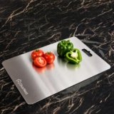 GharNestStainless Steel Cutting Board with Handle, 32 x 21.5 cm, Scratch Resistant, Anti-Slip, Hygienic for Vegetables, Fruits & Meat (Medium)