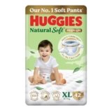 Huggies Natural Soft Premium Baby Diaper Pants, Our No.1 Soft Pants, Extra Large (XL) Size (12-17 Kgs), Pack of 42 diapers | Cloud Softness All over with India’s 1st Cloud Touch BeltTM
