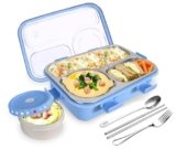 TEC TAVAKKAL Lunch Box 3 Compartment Leak-Proof BPA Free Stainless Steel, Lunch Box for Kids, Lunch Box for School & Office with a Fork, a Spoon and a Pair of Chopsticks (Blue), 750 ml
