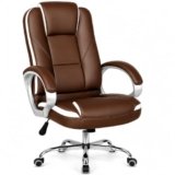 Oakcraft Premium Ergonomic Office Chair – Adjustable Swivel Desk Chair with Lumbar Support & PU Leather Upholstery (Brown White, High Back)