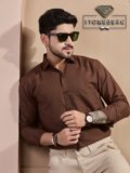 STONEBERG Men Solid Formal Brown Shirt