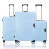HRX Parabola 3-Piece Luggage Set Light Blue Polypropylene Hard Shell Suitcase Set – Premium Travel Trolley Bags with 8 Spinner Wheels, Number Lock & Water Resistant Body