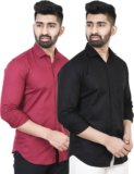 Feel high Men Solid Casual Maroon, Black Shirt(Pack of 2)