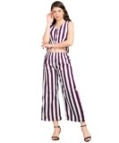 POPWINGS Casual Stripe Printed Crop Top and Trouser Co-Ords Set for Women || Top and Bottom Set for Women || Women Top and Trousers Set | Women Latest Trendy Co Ords Set || Two Piece Set for Women