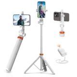 EUCOS 62″ Tripod for iPhone, Sturdy Selfie Stick Tripod with Remote & Lightweight Phone Stand, Solidest Portable Cell Phone Tripod, Compatible iPhone Pro Max/Android [White]