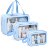 LUMONY® Makeup Pouch Bag PVC Travel Toiletries Organizer Cosmetic Bags Wash Bag Pouch for Travel Kit Toiletry Bag Portable Organizer Case Carry Pouch for Women Bathroom Set of 3 (Blue-Colors)