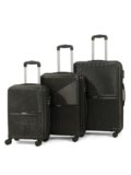 Teakwood Set of 3 8 Wheels Trolley Bag, Hard Cabin with Zipper Closure, Adjustable Push Button & Cross Side Strap, Number Lock System 360 Degree (Set of 3, Black)