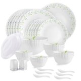 CELLO Tropical Lagoon Dazzle Series Opalware Dinner Set of 37 Pieces For Family of 6 | Bone-Ash Free & Leadfree Opal Glass, Microwave & Dishwasher Safe Plates & Bowls Crockery Set For Dining & Gifting