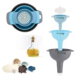 Clazkit® 3-Piece Kitchen Funnel Set – Nested Funnels with Handle, Wide Mouth Food Grade Plastic, Detachable Strainer Filter for Liquids, Dry Ingredients, and Powder