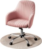 Oakcraft Velvet Desk Chair for Home Office, Adjustable Swivel Task Chair Modern Computer Fabric Dining Chair(Set of 1, Finish Color – Pink)