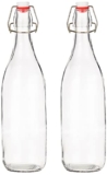 Amazon Brand – Solimo Swing Top Water Bottle with Stopper – Set of 2 (1 Liter) – Glass, Transparent