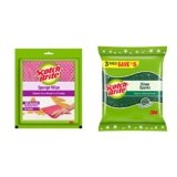 Scotch-Brite Sponge Wipe Large for Kitchen Cleaning(1 Unit) & Scotch-Brite Silver Sparks Scrub pad 3s Pack x 3 Pack for dishwashing (9 Units)