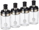 Amazon Brand – Solimo Borosilicate Glass Sauce Jar with Dipper, Set of 4 (250 Ml Each),Black