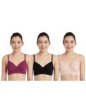 Amazon Brand – Symbol Women’s Cotton Stretch Padded Wire Free Medium Coverage T-Shirt Bra (Pack of 3) (BRA-13 Cont_Blck-Blush-Wine_40D)
