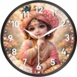 Little Krishna Wall Clock with Black Round Frame | Silent Non-Ticking Decorative Wall Clock for Living Room, Bedroom, Kids Room, Temple, Office & Home Décor | Round Analog Battery Operated Clock