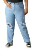 High Star Plus Size Women Cotton Washed Mom Fit High-Rise Jeans