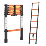 BonKaso Telescopic Ladder, 2M / 6.5Ft, 7 Steps – Heavy-Duty Foldable Alloy Steel Ladder | Anti-Slip, 150kg Load Capacity, Rustproof & EN131 Certified – Matt Black & Orange