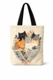 THE SACK CO. Large Canvas Tote Bag for Women, Tote Handbags for Women with Zipper & for College, Shopping, Office (tsc_Cute Cat Bouquet Canvas)