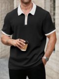 KAJARU Self Design Men Zip Neck White, Black T-Shirt