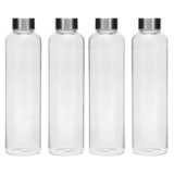 SIMPARTE Borosilicate GlassWater Bottles 750ml | Leak-Proof, Freezer Safe, Wide Mouth | Stainless Steel Cap | Ideal for School, Office, Gym Use | Set of 4