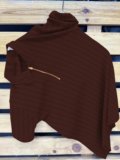 COMBRAIDED Striped Men Zip Neck Brown T-Shirt