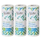 Amazon Brand – Presto! Non-Woven Reusable Kitchen Towel Roll | 50 Pulls | 150 Sheets (Pack of 3) | Size: 20 x 22 cm | White | Washable | Highly Absorbent | For Daily Use
