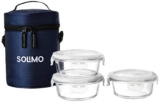 Amazon Brand – Solimo Glass Lunch Box Set with Sliding Air Vents and Bag (3 pieces, 400ml, Transparent)